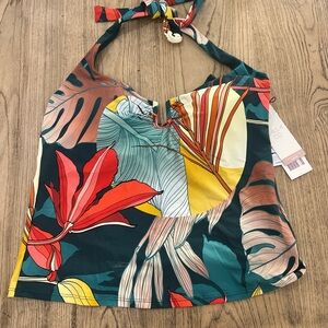 Calia Tropical Halter Swim Top Leaf Print built in bra and padding Tankini XL
